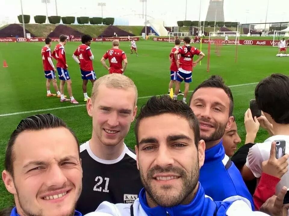 Dufour, Lallemand, Taulemesse et Exposito, lors de l'entraînement du Bayern à l'Aspire Academy. 